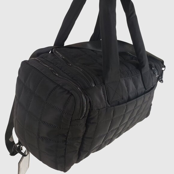 Steve Madden Quilted Nylon Black Duffel Bag With Star Charm & Adjustable Strap - Picture 13 of 13